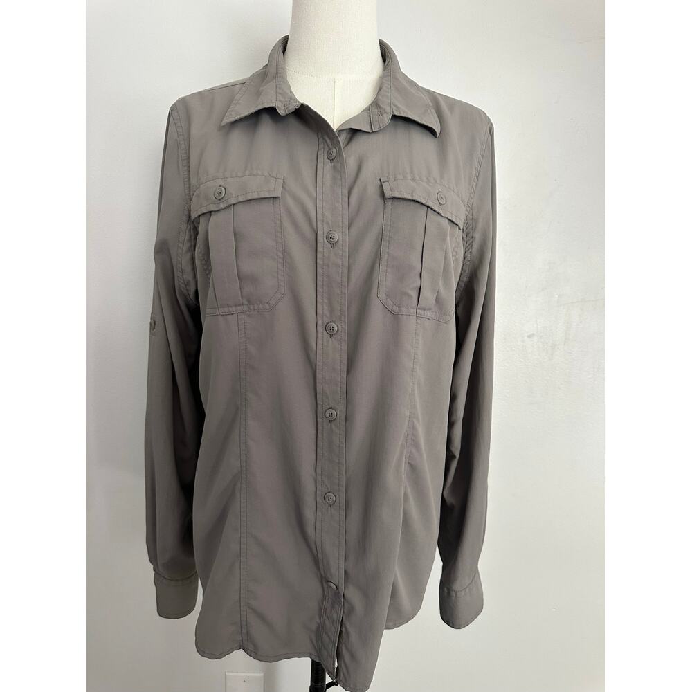 Duluth Trading Women’s L Gray Nylon Long Sleeve Hiking/Utility Shirt Button Up